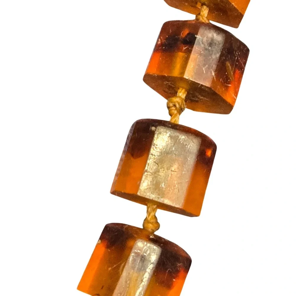 Vintage Amber Tone Faceted Lucite or Acrylic Cube Bead Necklace 26